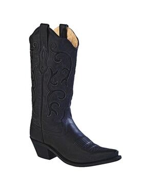 Old West Women’s Black Leather Western Cowboy Boots Size 7B Snip Toe